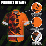 Hi Vis Hawaiian Shirt Reflective Tapes Orange Skull Scratch CA Flag Custom Name Safety Workwear For Workers, Truckers, Operators, Canadian