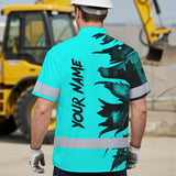 Hi Vis Hawaiian Shirt Reflective Tapes Blue Skull Scratch CA Flag Custom Name Safety Workwear For Workers, Truckers, Operators, Canadian