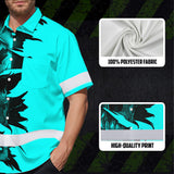 Hi Vis Hawaiian Shirt Reflective Tapes Blue Skull Scratch CA Flag Custom Name Safety Workwear For Workers, Truckers, Operators, Canadian