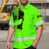 Hi Vis Hawaiian Shirt Reflective Tapes Green Skull Custom Name Safety Workwear For Workers, Truckers, Operators, Canadian