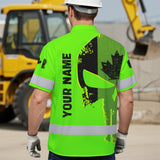 Hi Vis Hawaiian Shirt Reflective Tapes Green Skull Custom Name Safety Workwear For Workers, Truckers, Operators, Canadian