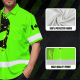 Hi Vis Hawaiian Shirt Reflective Tapes Green Skull Custom Name Safety Workwear For Workers, Truckers, Operators, Canadian