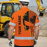 Hi Vis Hawaiian Shirt Reflective Tapes Orange Skull Custom Name Safety Workwear For Workers, Truckers, Operators, Canadian