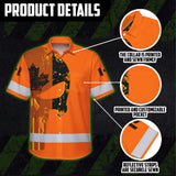 Hi Vis Hawaiian Shirt Reflective Tapes Orange Skull Custom Name Safety Workwear For Workers, Truckers, Operators, Canadian