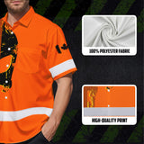 Hi Vis Hawaiian Shirt Reflective Tapes Orange Skull Custom Name Safety Workwear For Workers, Truckers, Operators, Canadian