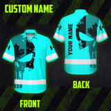 Hi Vis Hawaiian Shirt Reflective Tapes Blue Skull Custom Name Safety Workwear For Workers, Truckers, Operators, Canadian