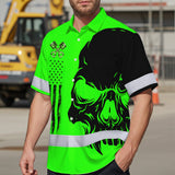 Hi Vis Hawaiian Shirt Reflective Tapes Green Neon Mechanic Custom Name Safety Workwear For Mechanists, Workers, Truckers, Operators