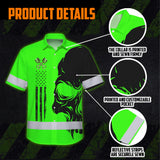 Hi Vis Hawaiian Shirt Reflective Tapes Green Neon Mechanic Custom Name Safety Workwear For Mechanists, Workers, Truckers, Operators