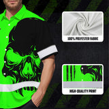 Hi Vis Hawaiian Shirt Reflective Tapes Green Neon Mechanic Custom Name Safety Workwear For Mechanists, Workers, Truckers, Operators