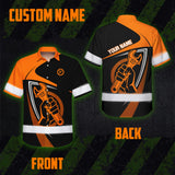 Hi Vis Hawaiian Shirt Reflective Tapes Orange Neon Mechanic Custom Name Safety Workwear For Mechanists, Workers, Truckers, Operators