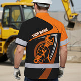 Hi Vis Hawaiian Shirt Reflective Tapes Orange Neon Mechanic Custom Name Safety Workwear For Mechanists, Workers, Truckers, Operators