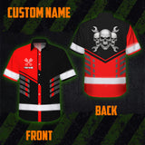 Hi Vis Hawaiian Shirt Reflective Tapes Red Neon Mechanic Custom Name Safety Workwear For Mechanists, Workers, Truckers, Operators