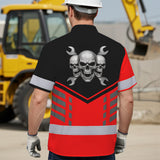 Hi Vis Hawaiian Shirt Reflective Tapes Red Neon Mechanic Custom Name Safety Workwear For Mechanists, Workers, Truckers, Operators
