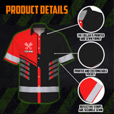 Hi Vis Hawaiian Shirt Reflective Tapes Red Neon Mechanic Custom Name Safety Workwear For Mechanists, Workers, Truckers, Operators