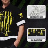 Hi Vis Hawaiian Shirt Reflective Tapes Yellow US Flag Mechanic Custom Name Safety Workwear For Mechanists, Workers, Truckers, Operators