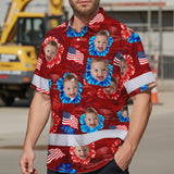 Hi Vis Hawaiian Shirt Reflective Tapes US Flag Red Custom Name And Image Safety Workwear For Workers, Truckers, Operators, Independence