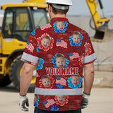 Hi Vis Hawaiian Shirt Reflective Tapes US Flag Red Custom Name And Image Safety Workwear For Workers, Truckers, Operators, Independence