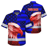 Hi Vis Hawaiian Shirt Reflective Tapes US Flag Eagle Custom Name Safety Workwear For Workers, Truckers, Operators, Independence