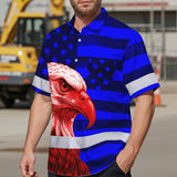 Hi Vis Hawaiian Shirt Reflective Tapes US Flag Eagle Custom Name Safety Workwear For Workers, Truckers, Operators, Independence