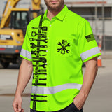 Hi Vis Hawaiian Shirt Reflective Tapes Lime Neon Mechanic Custom Name Safety Workwear For Mechanists, Workers, Truckers, Operators