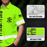Hi Vis Hawaiian Shirt Reflective Tapes Lime Neon Mechanic Custom Name Safety Workwear For Mechanists, Workers, Truckers, Operators