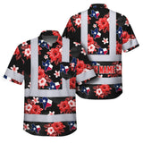 Hi Vis Hawaiian Shirt Reflective Tapes Texas Custom Name Safety Workwear For Cowboy, Mechanics, Workers, Truckers, Operators
