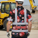 Hi Vis Hawaiian Shirt Reflective Tapes Texas Custom Name Safety Workwear For Cowboy, Mechanics, Workers, Truckers, Operators