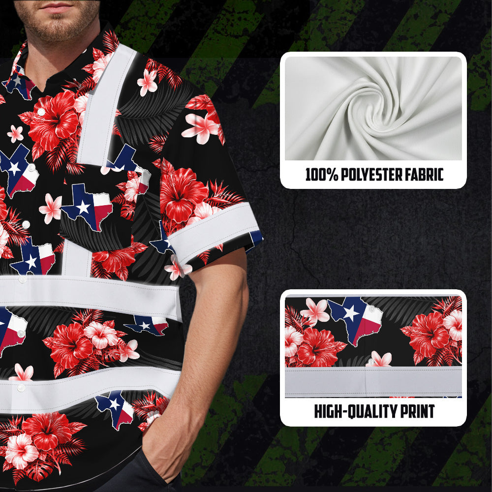 Hi Vis Hawaiian Shirt Reflective Tapes Texas Custom Name Safety Workwear For Cowboy, Mechanics, Workers, Truckers, Operators