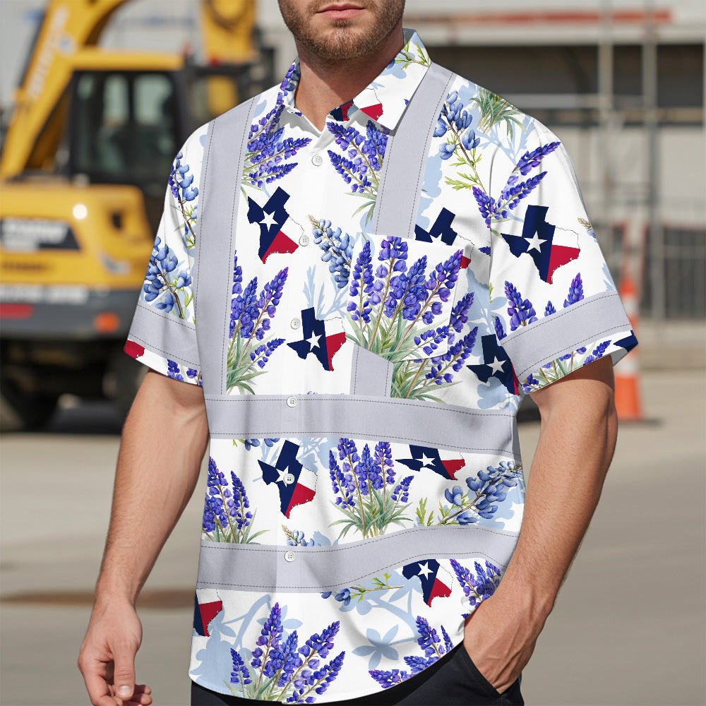 Hi Vis Hawaiian Shirt Reflective Tapes Texas 2 Custom Name Safety Workwear For Cowboy, Mechanics, Workers, Truckers, Operators