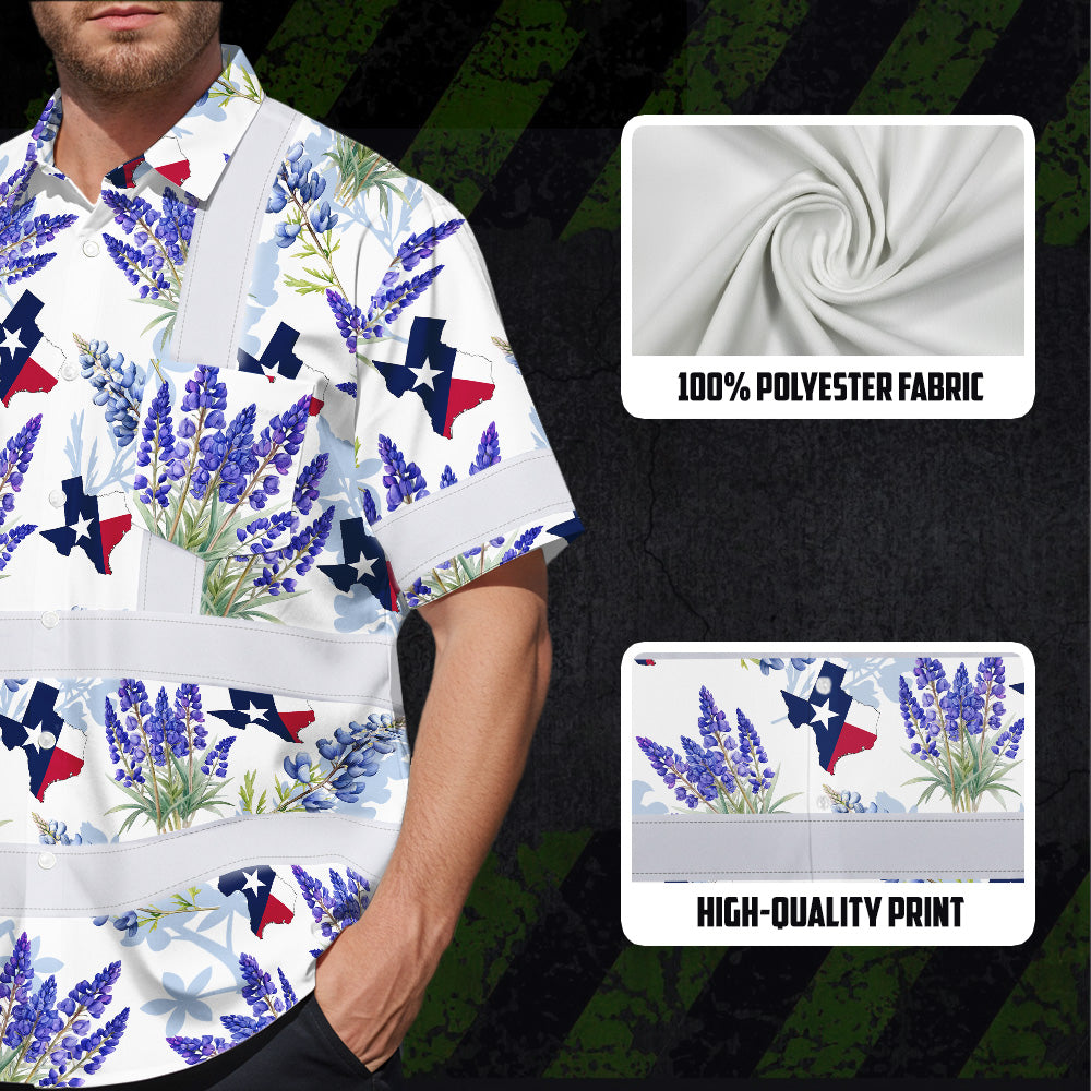 Hi Vis Hawaiian Shirt Reflective Tapes Texas 2 Custom Name Safety Workwear For Cowboy, Mechanics, Workers, Truckers, Operators