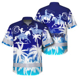 Hi Vis Hawaiian Shirt Reflective Tapes Gradient Blue Cowboy Custom Name Safety Workwear For Mechanics, Workers, Truckers, Operators