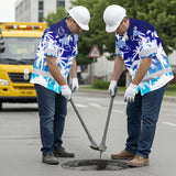 Hi Vis Hawaiian Shirt Reflective Tapes Gradient Blue Cowboy Custom Name Safety Workwear For Mechanics, Workers, Truckers, Operators