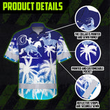 Hi Vis Hawaiian Shirt Reflective Tapes Gradient Blue Cowboy Custom Name Safety Workwear For Mechanics, Workers, Truckers, Operators