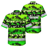 Hi Vis Hawaiian Shirt Reflective Tapes Gradient Green Cowboy Custom Name Safety Workwear For Mechanics, Workers, Truckers, Operators
