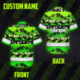 Hi Vis Hawaiian Shirt Reflective Tapes Gradient Green Cowboy Custom Name Safety Workwear For Mechanics, Workers, Truckers, Operators