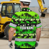 Hi Vis Hawaiian Shirt Reflective Tapes Gradient Green Cowboy Custom Name Safety Workwear For Mechanics, Workers, Truckers, Operators