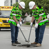 Hi Vis Hawaiian Shirt Reflective Tapes Gradient Green Cowboy Custom Name Safety Workwear For Mechanics, Workers, Truckers, Operators