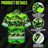 Hi Vis Hawaiian Shirt Reflective Tapes Gradient Green Cowboy Custom Name Safety Workwear For Mechanics, Workers, Truckers, Operators
