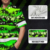 Hi Vis Hawaiian Shirt Reflective Tapes Gradient Green Cowboy Custom Name Safety Workwear For Mechanics, Workers, Truckers, Operators