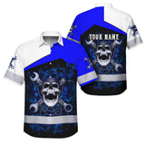 Hi Vis Hawaiian Shirt Reflective Tapes White Blue Neon Mechanic Custom Name Safety Workwear For Mechanists, Workers, Truckers, Operators
