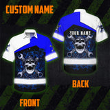 Hi Vis Hawaiian Shirt Reflective Tapes White Blue Neon Mechanic Custom Name Safety Workwear For Mechanists, Workers, Truckers, Operators