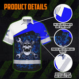 Hi Vis Hawaiian Shirt Reflective Tapes White Blue Neon Mechanic Custom Name Safety Workwear For Mechanists, Workers, Truckers, Operators