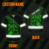Hi Vis Hawaiian Shirt Reflective Tapes Green Neon Mechanic 3 Custom Name Safety Workwear For Mechanists, Workers, Truckers, Operators