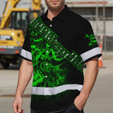 Hi Vis Hawaiian Shirt Reflective Tapes Green Neon Mechanic 3 Custom Name Safety Workwear For Mechanists, Workers, Truckers, Operators