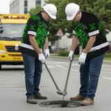 Hi Vis Hawaiian Shirt Reflective Tapes Green Neon Mechanic 3 Custom Name Safety Workwear For Mechanists, Workers, Truckers, Operators