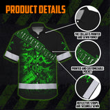Hi Vis Hawaiian Shirt Reflective Tapes Green Neon Mechanic 3 Custom Name Safety Workwear For Mechanists, Workers, Truckers, Operators