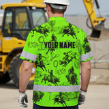 Hi Vis Hawaiian Shirt Reflective Tapes Green Neon Cowboy Custom Name Safety Workwear For Mechanics, Workers, Truckers, Operators