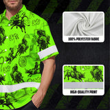 Hi Vis Hawaiian Shirt Reflective Tapes Green Neon Cowboy Custom Name Safety Workwear For Mechanics, Workers, Truckers, Operators