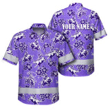 Hi Vis Hawaiian Shirt Reflective Tapes Violet Neon Cowboy Custom Name Safety Workwear For Mechanics, Workers, Truckers, Operators
