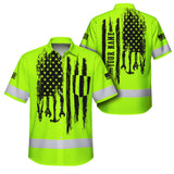 Hi Vis Hawaiian Shirt Reflective Tapes Lime Neon Mechanic 2 Custom Name Safety Workwear For Mechanists, Workers, Truckers, Operators
